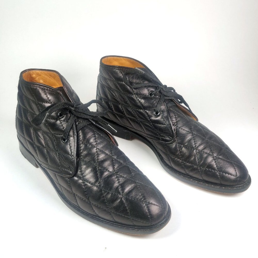 Cole Haan Black Leather Lace Up Quilted Ankle Boots Sz 7 Made In Italy